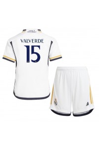 Real Madrid Federico Valverde #15 Jalkapallovaatteet Lasten Kotipeliasu 2023-24 Lyhythihainen (+ Lyhyet housut)